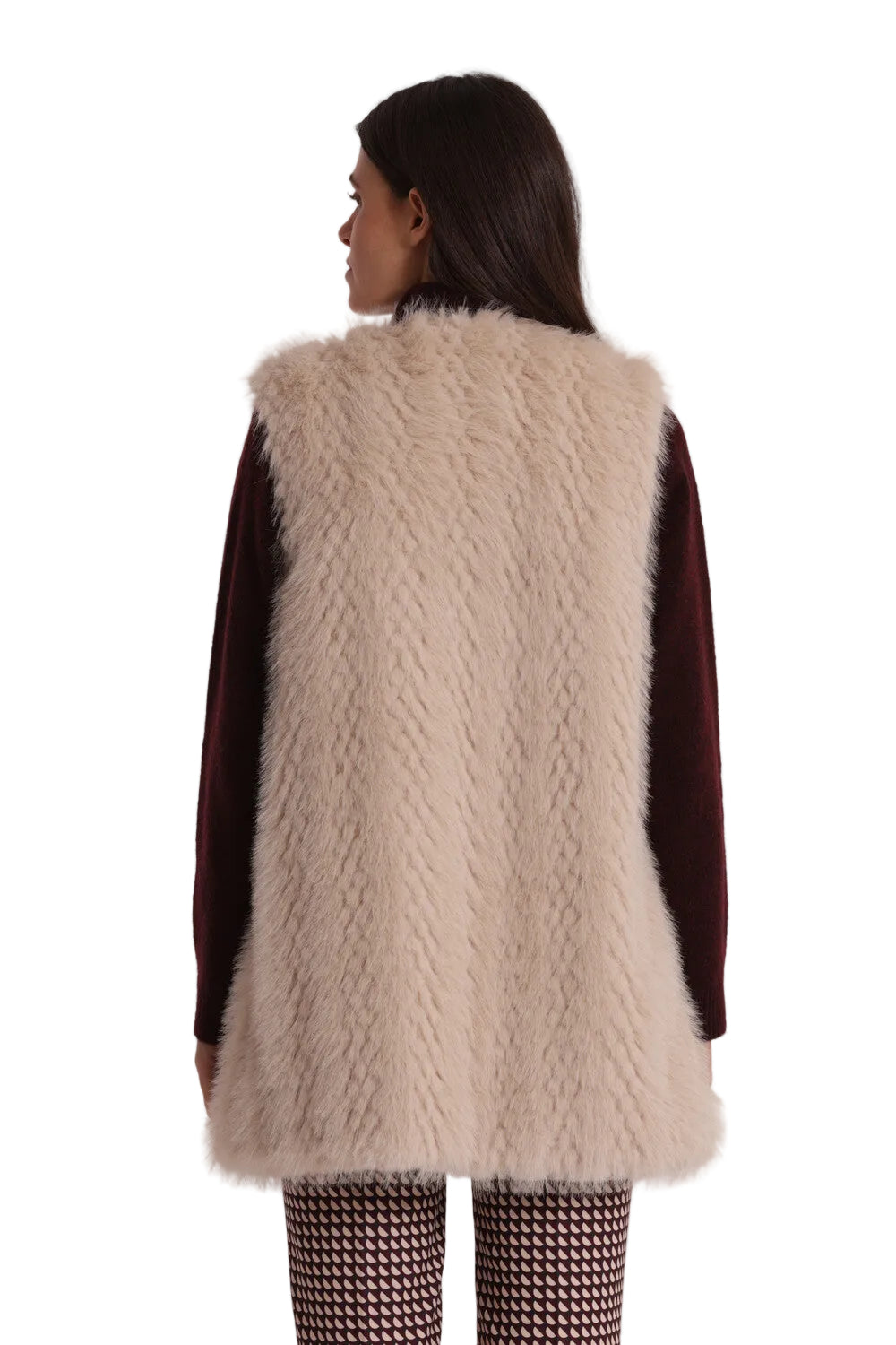 Gilet Lungo Effetto Montone Donna - Senza Maniche Elegante YQAN-6569