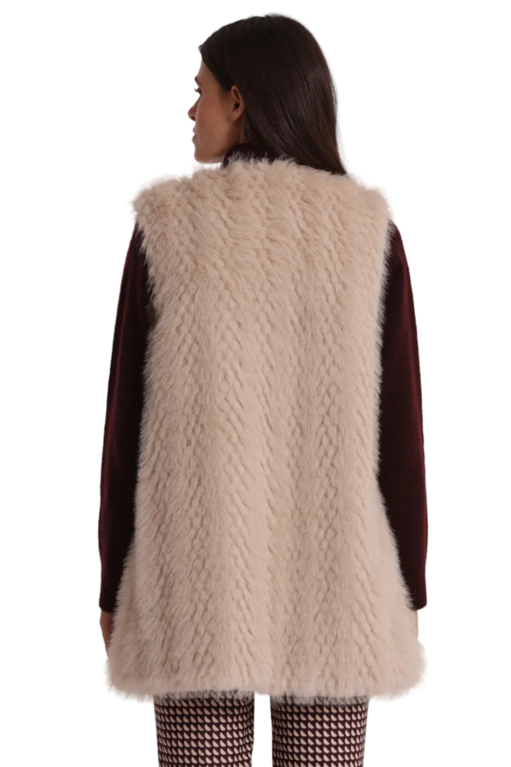 Gilet Lungo Effetto Montone Donna - Senza Maniche Elegante YQAN-6569