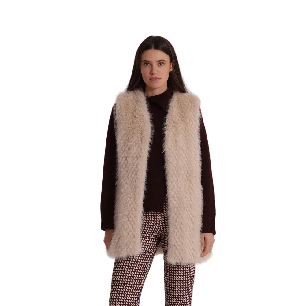 Gilet Lungo Effetto Montone Donna - Senza Maniche Elegante YQAN-6569