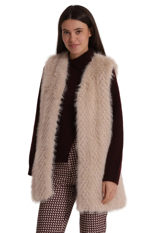 Gilet Lungo Effetto Montone Donna - Senza Maniche Elegante YQAN-6569