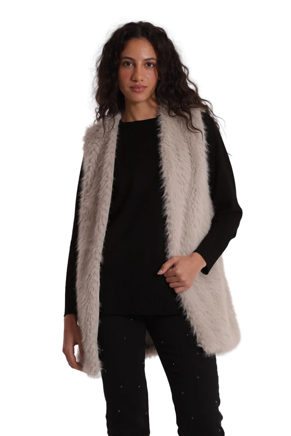 Gilet Lungo Effetto Montone Donna - Senza Maniche Elegante YQAN-6569