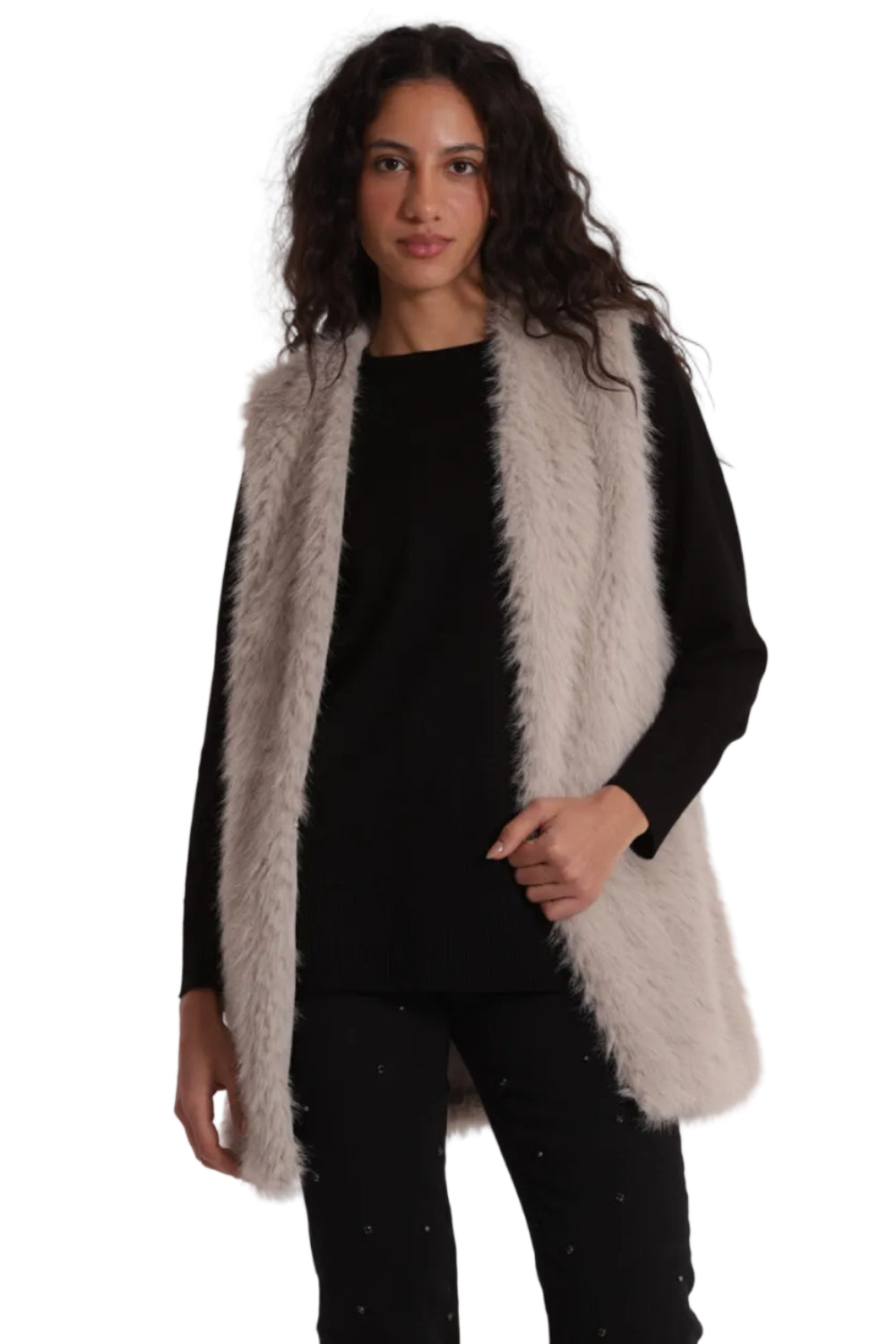 Gilet Lungo Effetto Montone Donna - Senza Maniche Elegante YQAN-6569