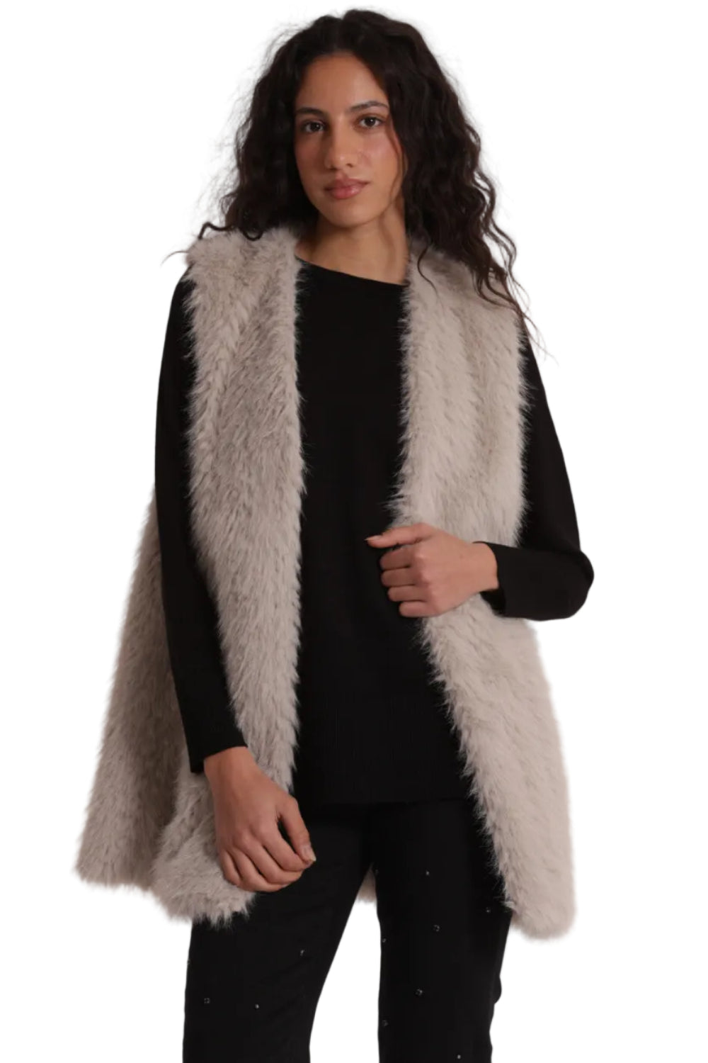 Gilet Lungo Effetto Montone Donna - Senza Maniche Elegante YQAN-6569